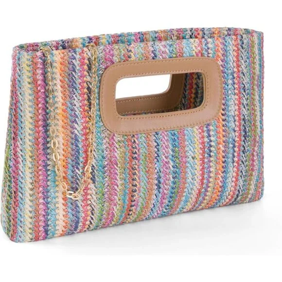 Women Straw Clutch Purse Top Handle Crossbody Woven Envelope Evening Bag